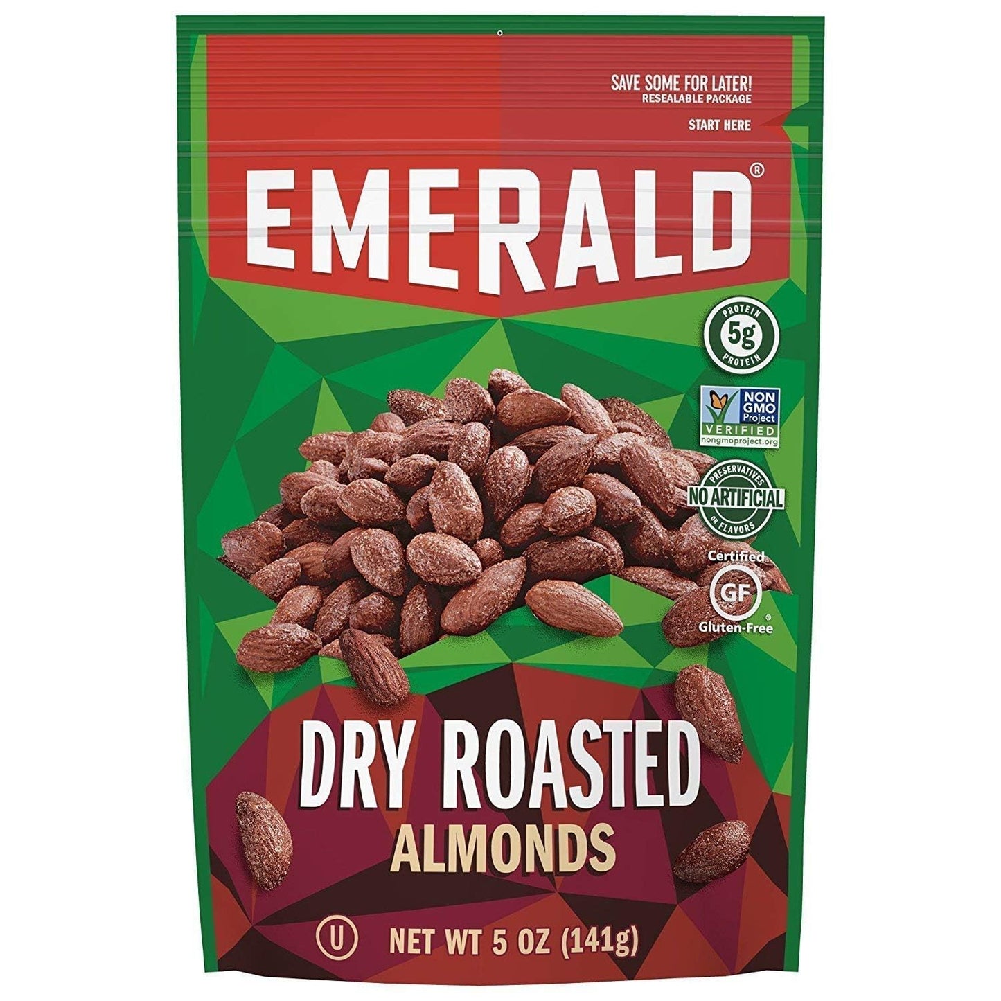 Emerald Dry Roasted Almonds, 5 Ounce Resealable Bag (Pack Of 2)