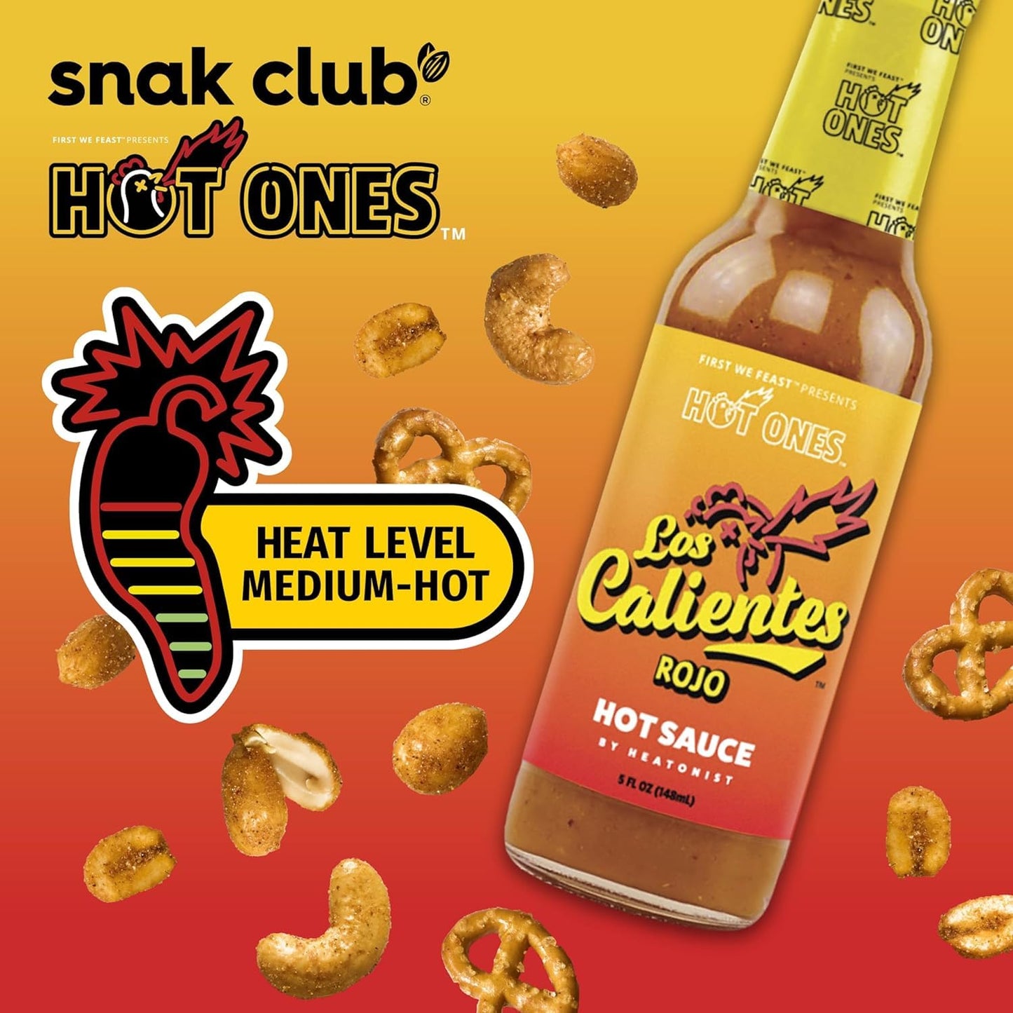 Snak Club Hot Habanero Snack Mix, Spicy Peanuts, Pretzels, Sesame Sticks & Cashews, 10 oz Bag