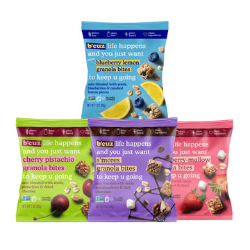 B'Cuz Granola Bites Variety Pack - Gluten Free, Healthy, Dairy Free, Vegan Snacks - 8 Count
