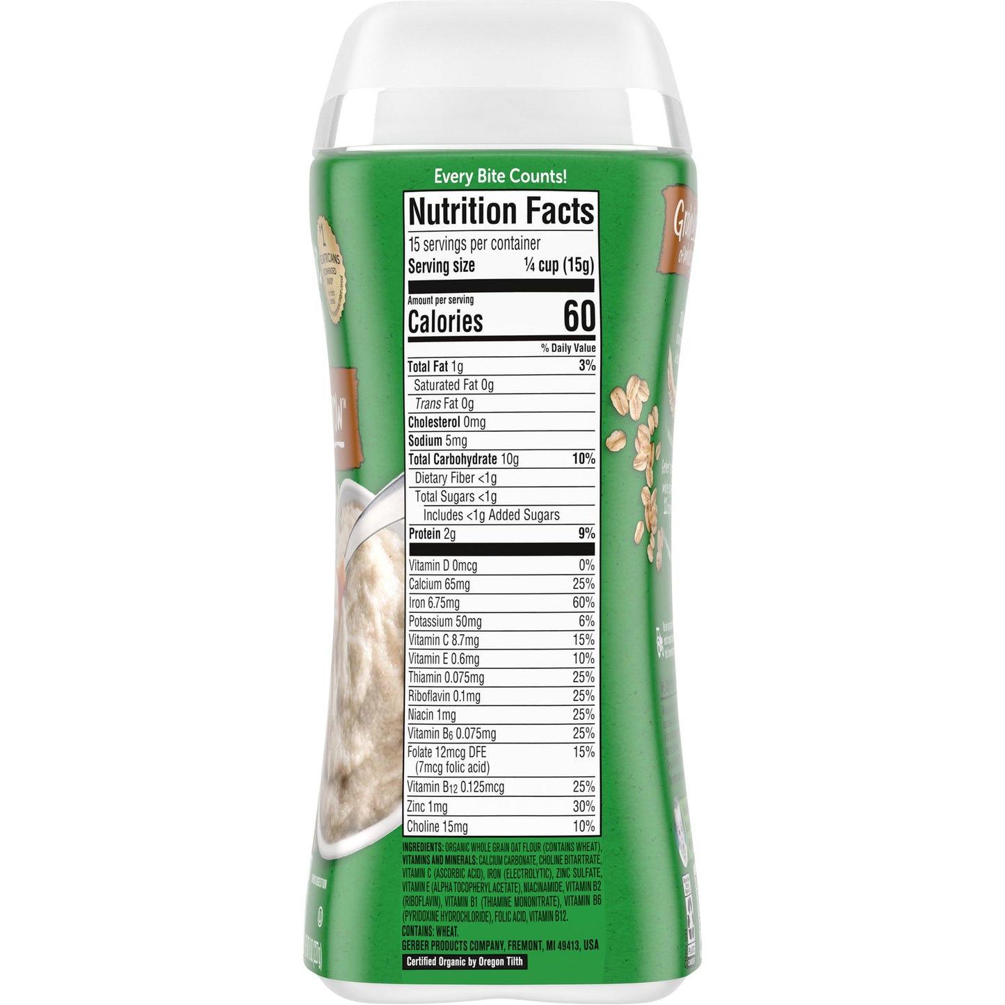 Gerber Baby Cereal Organic 1St Foods, Grain & Grow, Oatmeal, 8 Ounces (Pack Of 6)