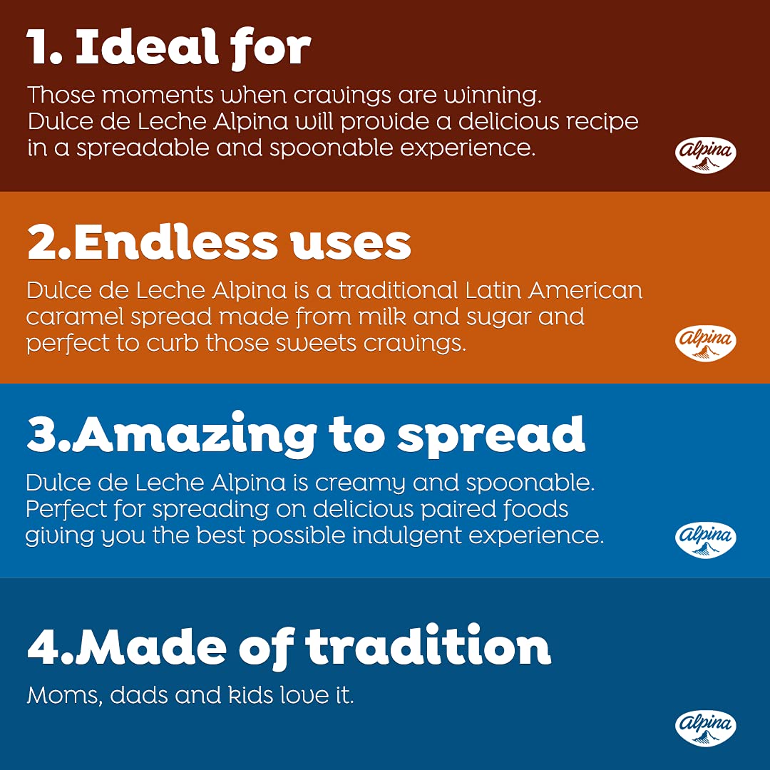 Arequipe Alpina Dulce De Leche (2 Pack). Milk Caramel Sauce Dip For Apples And Desserts - Creamy Consistency As Cajeta - Great For Alfajores, Obleas And Breakfast - 2 Pack X 17,5 Oz Each.