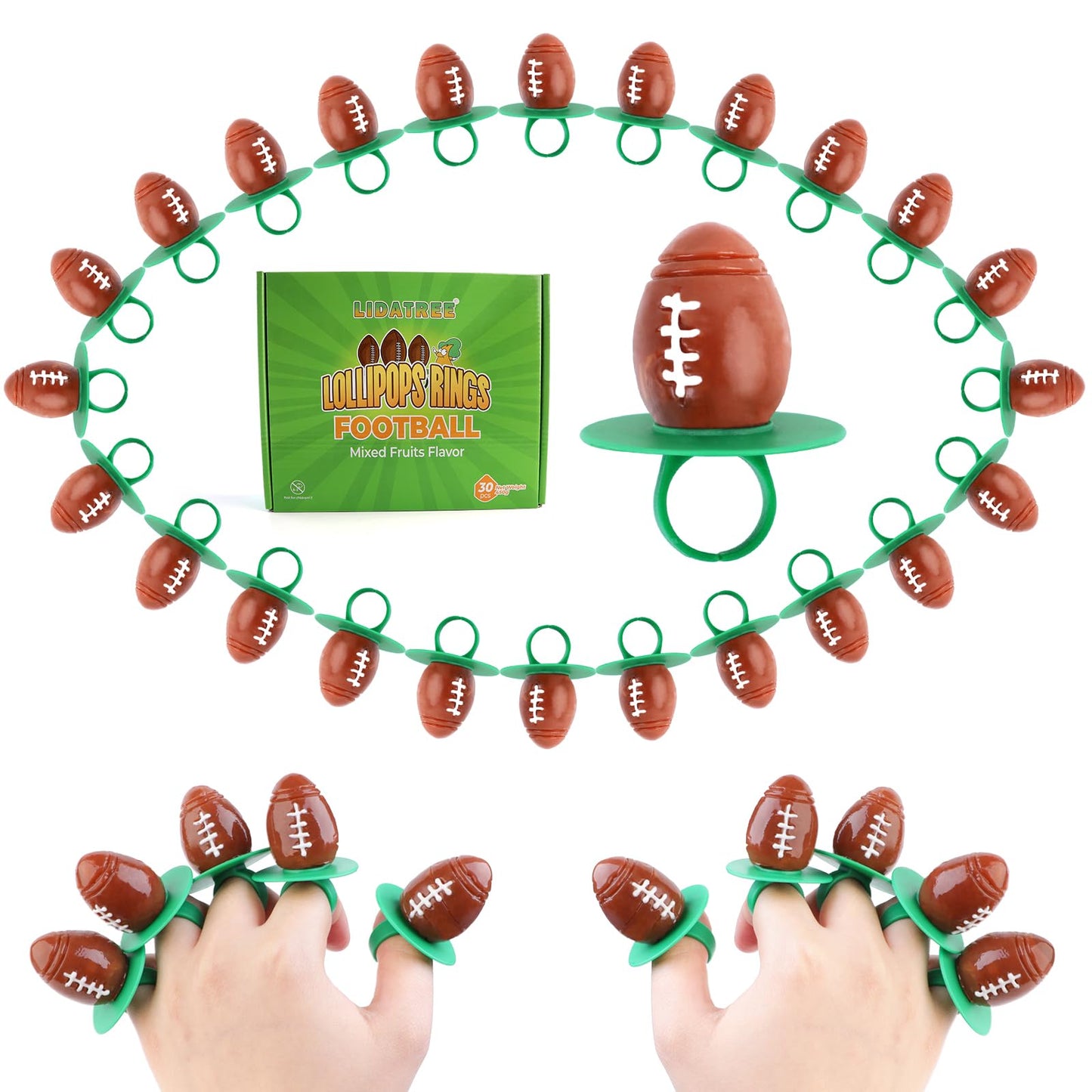 Football Ring Lollipops,Suckers Individually Wrapped Bulk for Birthday Party Candy Favors,Sports Ball Shaped Goodie Bag Fillers,