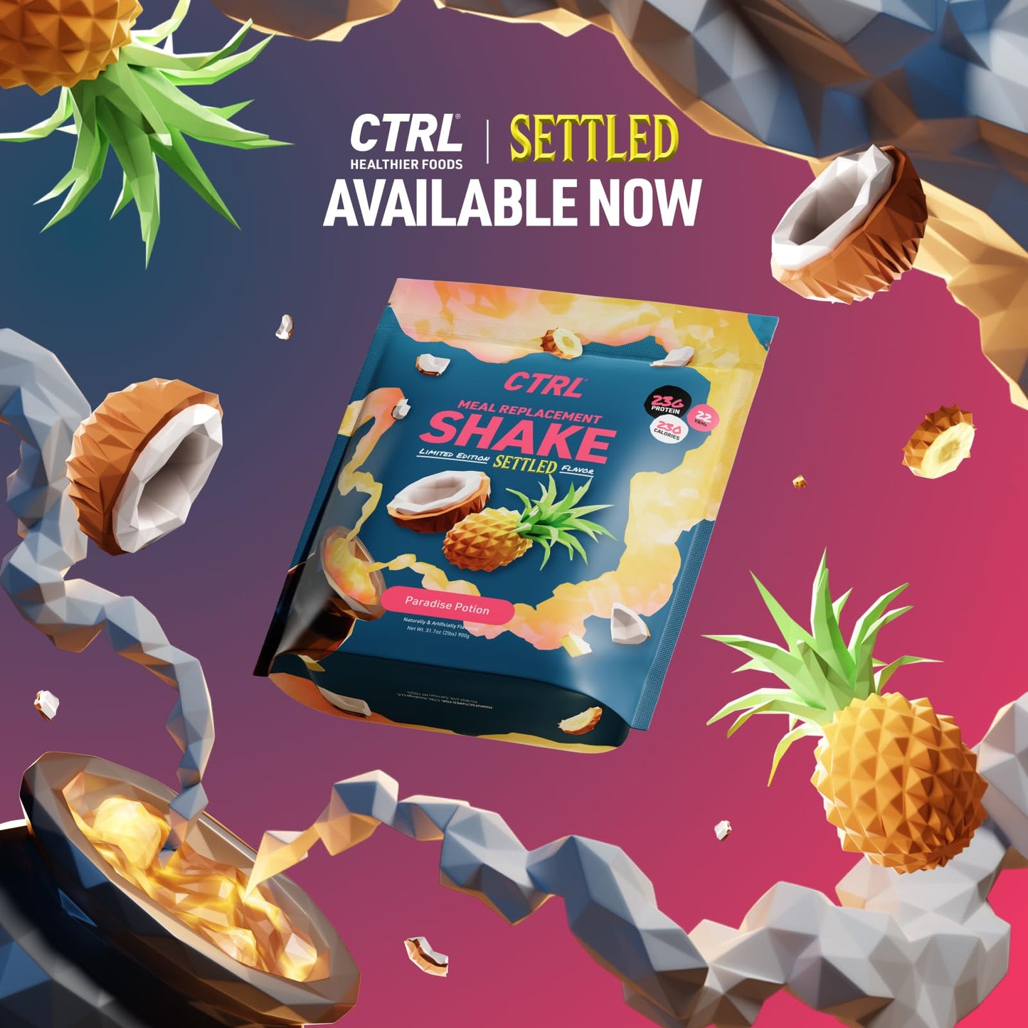 CTRL Meal Replacement Shake with Real Coconut Flakes - Paradise Potion - 15 Servings Packed with Essential Nutrients, Including