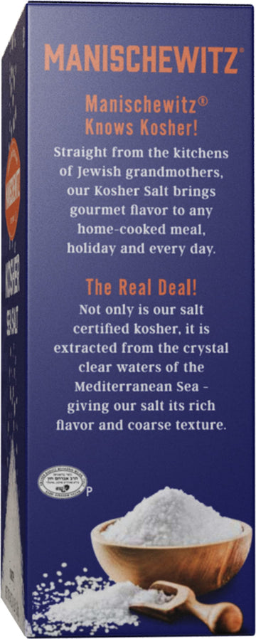 Manischewitz Natural Bulk Kosher Salt, 4lb (2 Pack) 100% Coarse Sea Salt from Sicily Italy | Iodine Free | No Additives or Fille