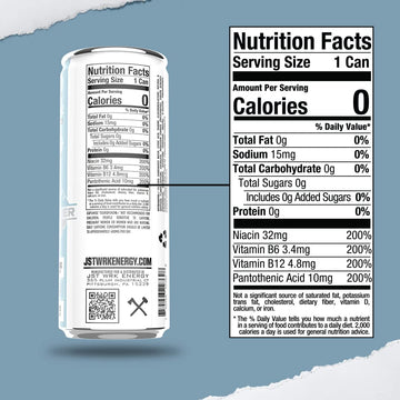 Jst Wrk Energy Drink - 12-Pack, Sugar-Free, Zero Calories, No Sugar S, 12 Fl Oz., 200 Milligrams Caffeine (Glacier)