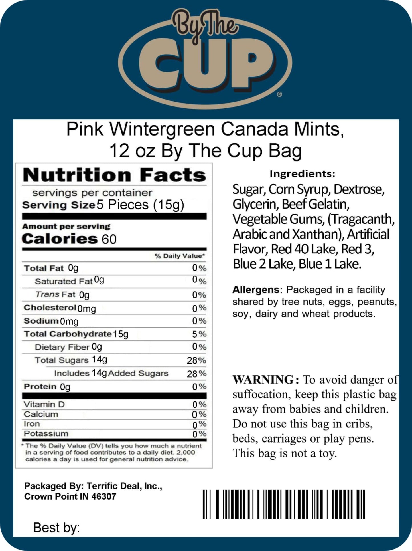 By The Cup Canada Mints, Pink Wintergreen Flavor, 12 oz Bulk Bag
