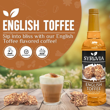 Syruvia English Toffee Coffee Syrup - 25.4 Fl Oz Premium Coffee Flavoring Syrup - Kosher Coffee Syrups, Gluten Free, No Coloring