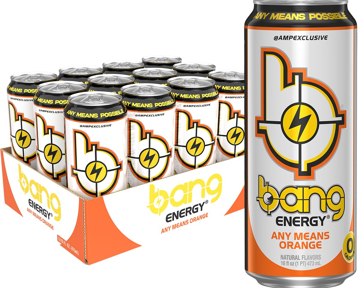 BANG Energy Drink, Zero Sugar, Any Means Orange, 16-Ounce Can, Pack of 12