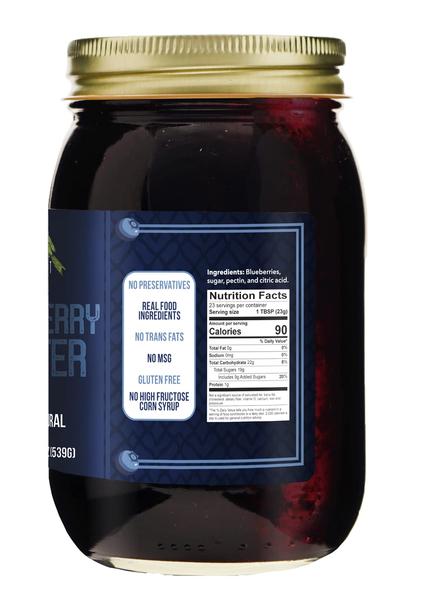 Green Jay Gourmet Blueberry Butter - All-Natural Fruit Spread - Gluten-Free - 2 x 19 Ounces