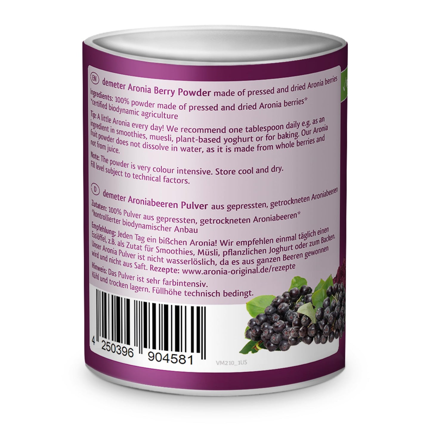 Aronia Original Organic Aronia Berry Powder, 3.5 oz, 10:1 Fruit-to-Powder Ratio, Vegan, Non-GMO, No Added Sugar