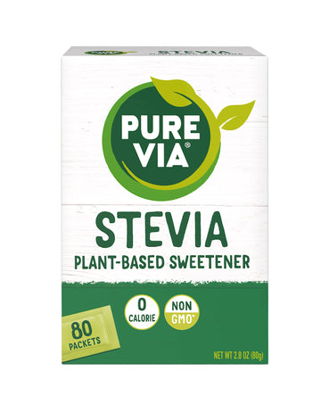 PURE VIA Stevia Sweetener Packets, Sugar Substitute, Natural Sweetener, Zero Calorie Natural Sweetener Packets, 80-Count