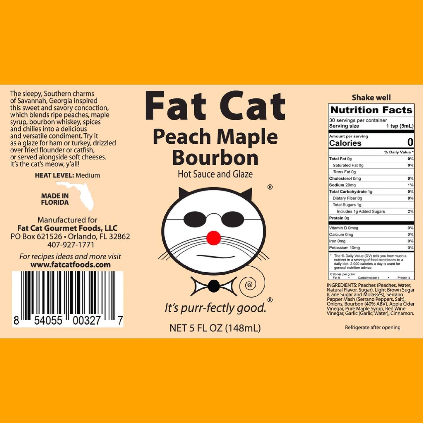 Fat Cat Peach Maple spirit-inspired flavor Hot Sauce & Glaze, Sweet Savory Flavor, Mild Heat, 5 Fl Oz (Pack of 3), Gluten Free, Vegan, Keto Friendly