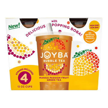 Joyba Bubble Tea Mango Passion Fruit Green Tea, 4 Pack, 12 Fl. Oz. Cups
