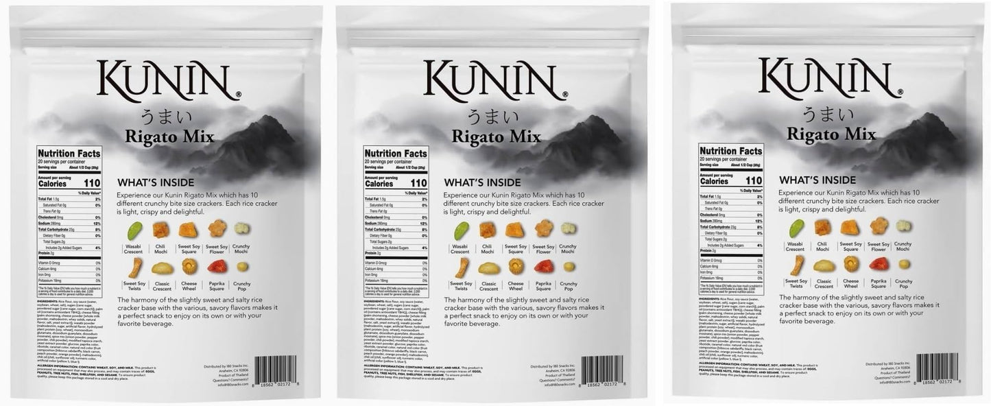 (Pack Of 3) Kunin Rigato Mix, Premium Asian Cracker Made With Thai Jasmine Rice, 20 Oz - Low Sugar, Low Fat, No Cholesterol