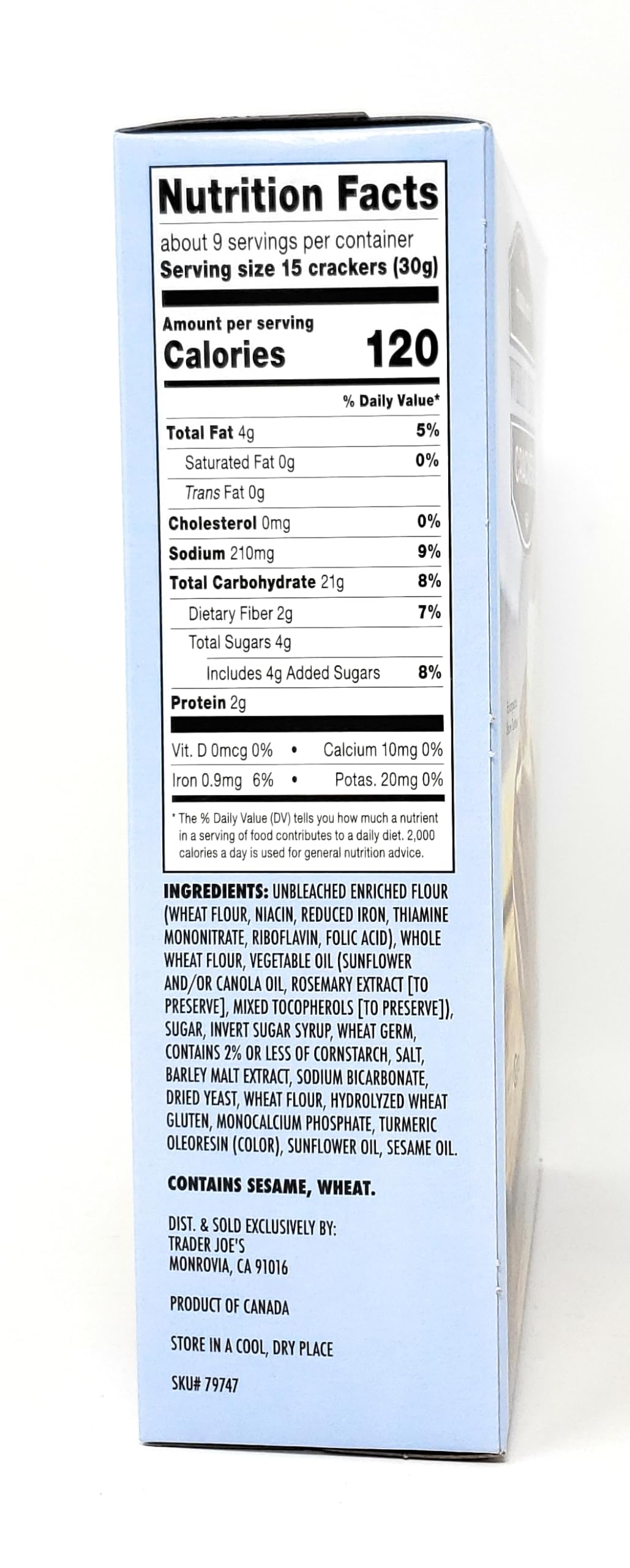 Wheat Crisp Crackers by Trader Joes 9oz/255g (Pack of 1)