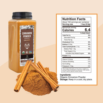Soeos Cinnamon Powder Organic 15 Ounce (425g) Bottle Ground Cinnamon Powder USDA Non-GMO and Kosher Certified Seasoning Spice for Tea Coffee Baking Desserts Cooking and Beverages