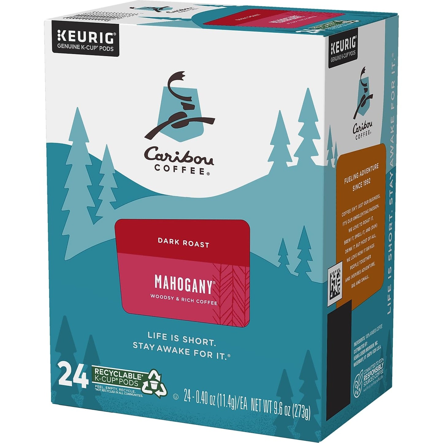 Caribou Coffee Mahogany, Single-Serve Keurig K-Cup Pods, Dark Roast Coffee, 24 Count