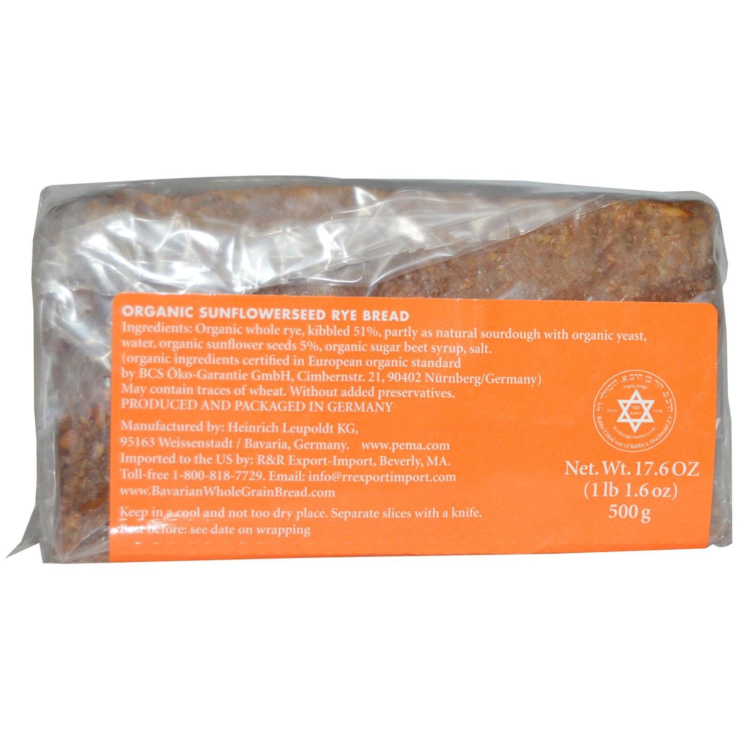 Bavarian Bread Organic Sunflower Seed Rye, 17.6 Oz