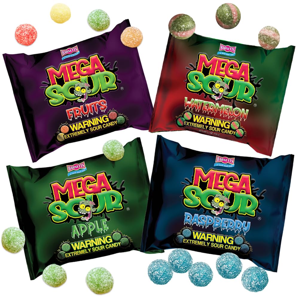 Barnetts Mega Sour Candy 4 Pack - Handmade British Sweets - Raspberry Apple Watermelon & Fruits - Gift Or Party Treat (104G X 4)