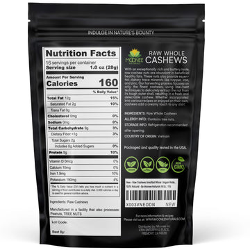 Raw Cashews Unsalted Whole (16 0Z. / 1 Lb) | Vegan Protein Snacks | Make Cashew Milk | Keto And Paleo Friendly Diet Snacks | Par