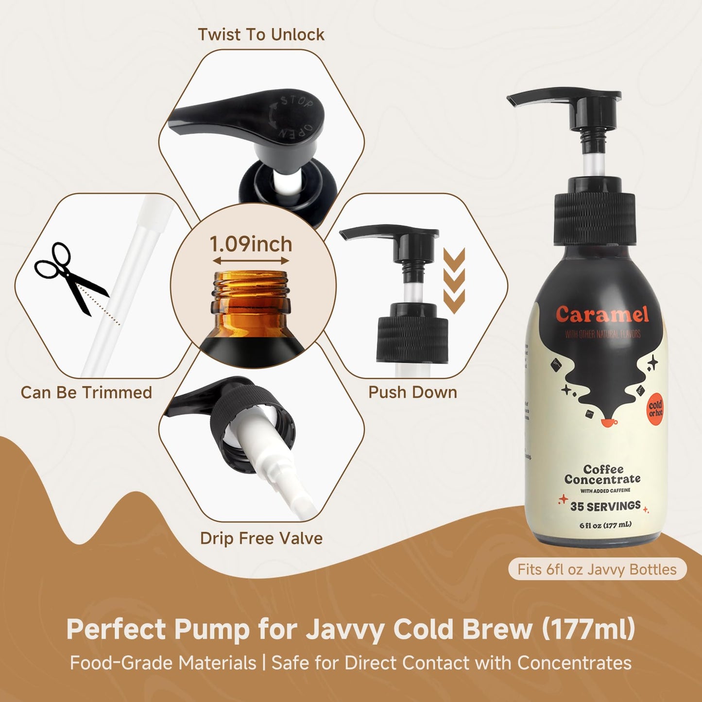 Syrup Pump For Javy Coffee Concentrate 6Fl, Syrup Dispenser Pump For Cold Brew Coffee, No Drip Pouring, Replace Measuring Spoon