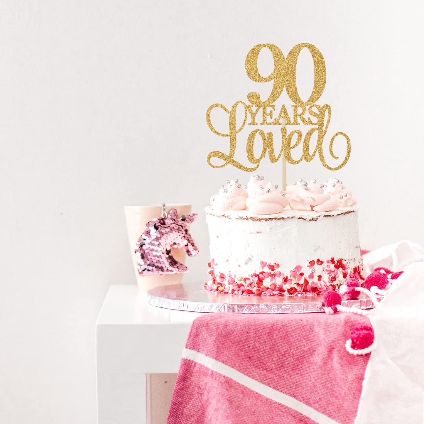 90 Years Loved Cake Topper, Cheers To 90 Years, 90Th Birthday Cake Topper, 90Th Wedding Anniversary Cake Topper, 90Th Anniversar