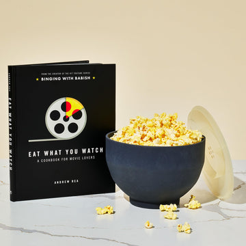Thoughtfully, Movie Night Popcorn Gift Set with Seasonings, Toppings & Popper - Includes Eat What You Watch Cookbook, Popcorn Ke