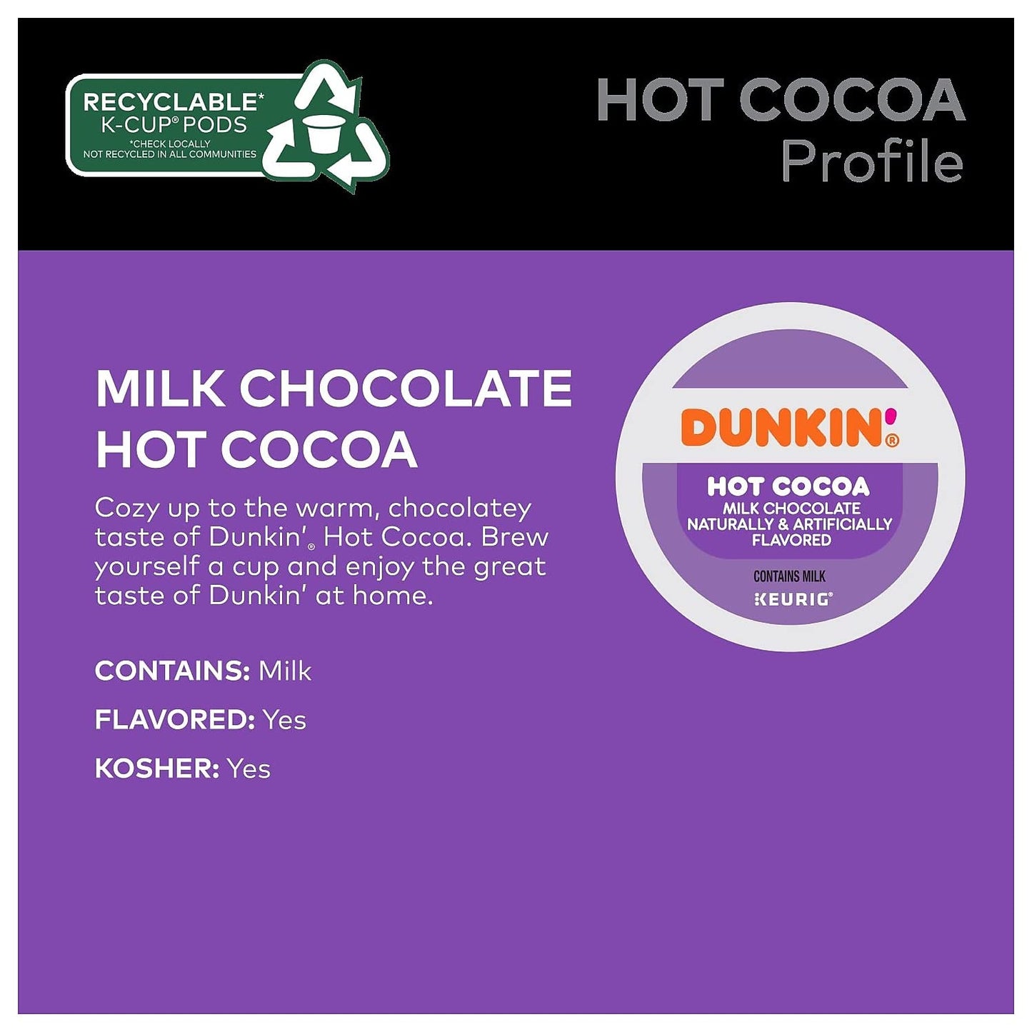 Dunkin' Milk Chocolate Hot Cocoa, 22 Keurig Pods