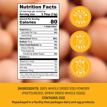 Judees Dried Whole Egg Powder 11 Oz - Baking Supplies - Delicious And 100% Gluten-Free - Great For Breakfast, Baking, And Campin