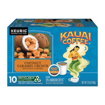 Kauai Coffee K-Cup Pods (Coconut Caramel Crunch, Garden Isle Medium Roast, & Island Sunrise Mild Roast) Variety Pack