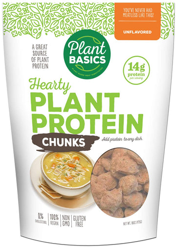 Plant Basics - Hearty Plant Protein - Unflavored Chunks, 1 Lb, Non-Gmo, Gluten Free, Low Fat, Low Sodium, Vegan, Meat Substitute