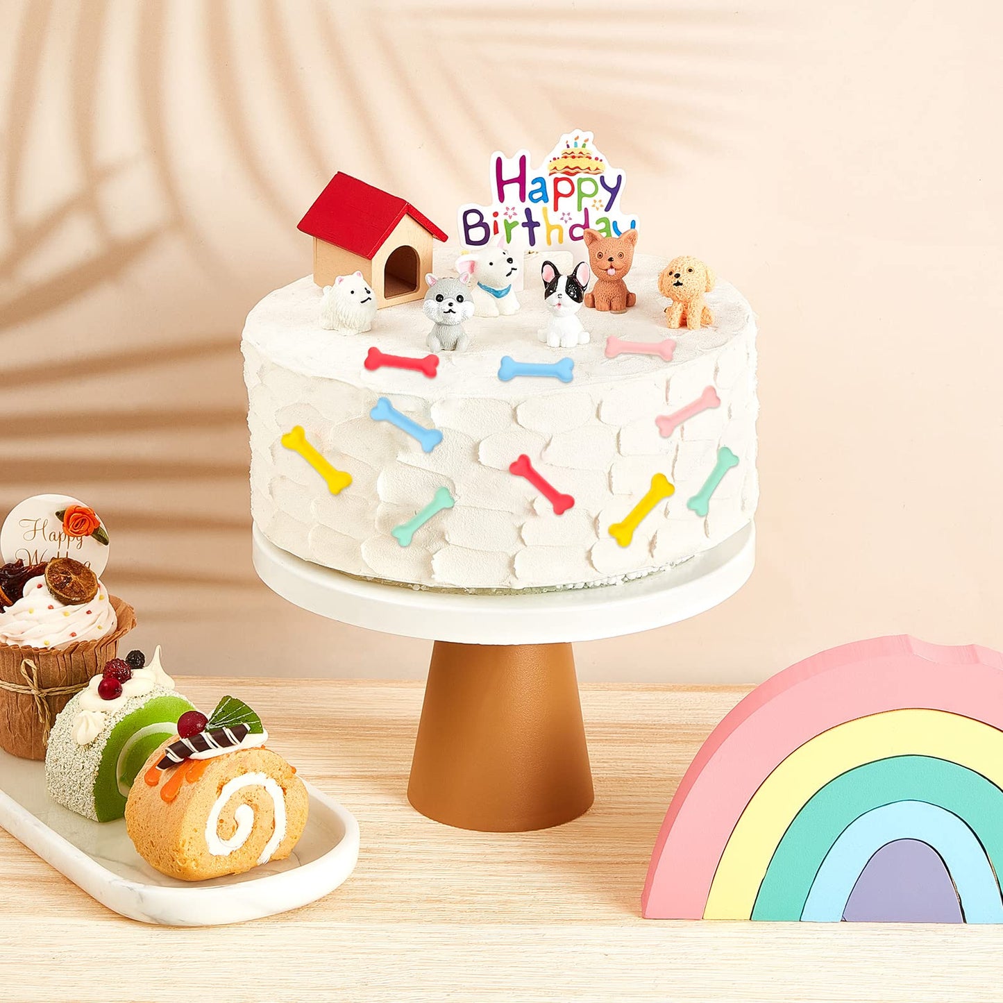 Chunful 18-Piece Dog Cake Topper Set - Puppy Figurines, Dog Bone & Kennel Decorations, Plastic, Cute Style