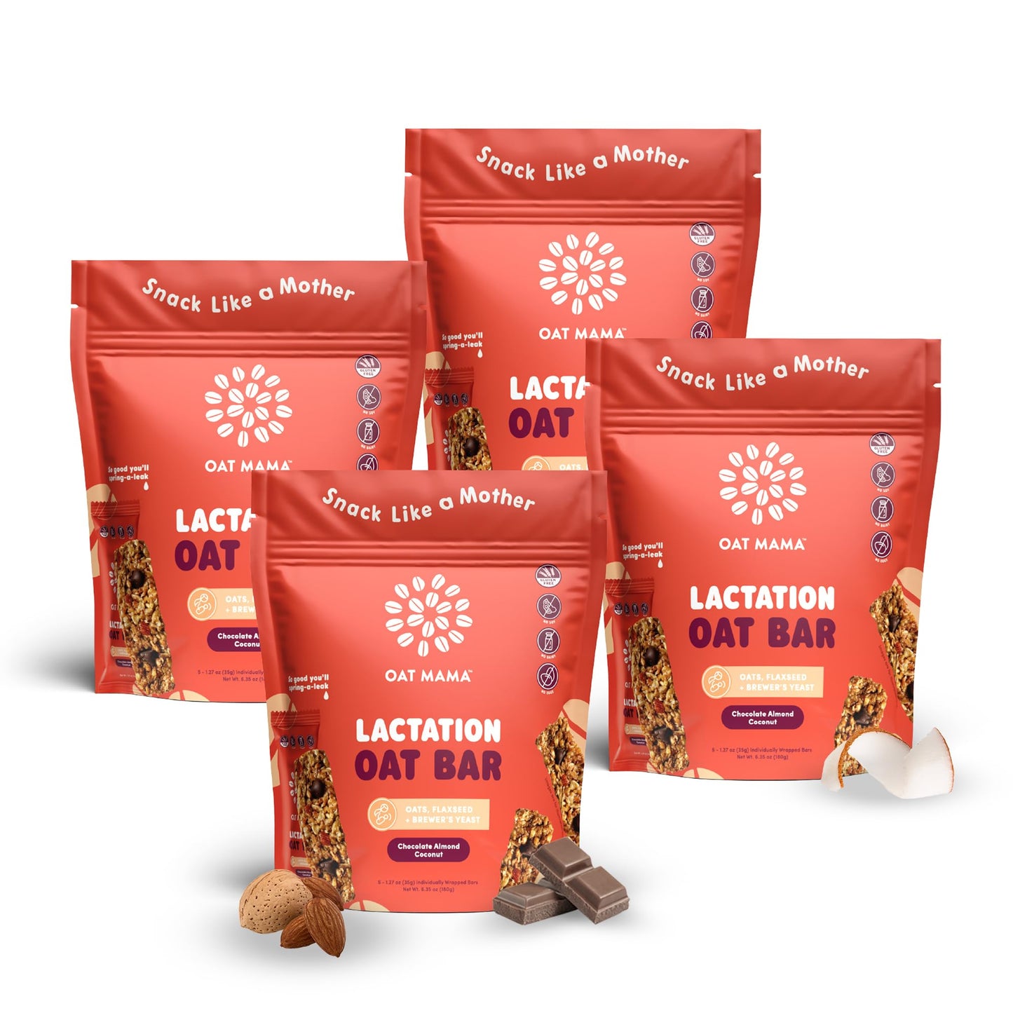 Oat Mama Chocolate Almond Coconut Lactation Bars | Essential Breastfeeding Snacks With Oats Flaxseed & Beverage Makers Yeast | Milkflow Lactation Support For Nursing Moms - 20 Count