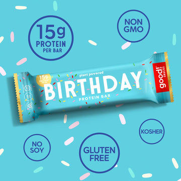 Good! Snacks Vegan Birthday Cake Protein Bar | Gluten-Free, Plant Based, Low Sugar, Kosher, Soy Free, Non Gmo | 15G Protein (12
