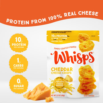 Whisps Cheese Crisps Cheddar Cheese - Protein Snacks, Gluten Free, Low Carb - 2.12 Oz, 3 Pack
