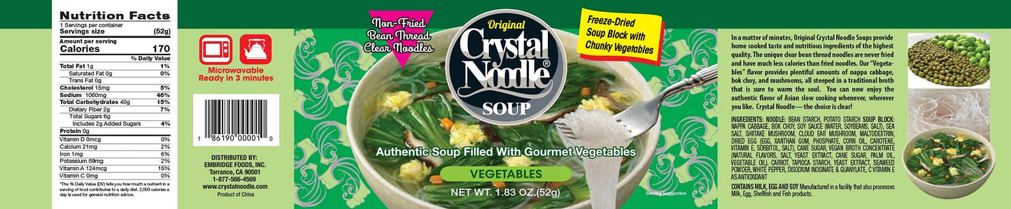 Crystal Noodle Soup, Vegetable, (Pack of 6 Cups) 1.83 OZ