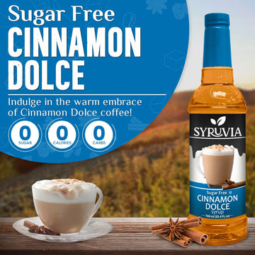 Syruvia Sugar-Free Cinnamon Dolce Syrup For Coffee 25.4 Ounces Cinnamon Dolce Flavoring For Coffee, With Pump