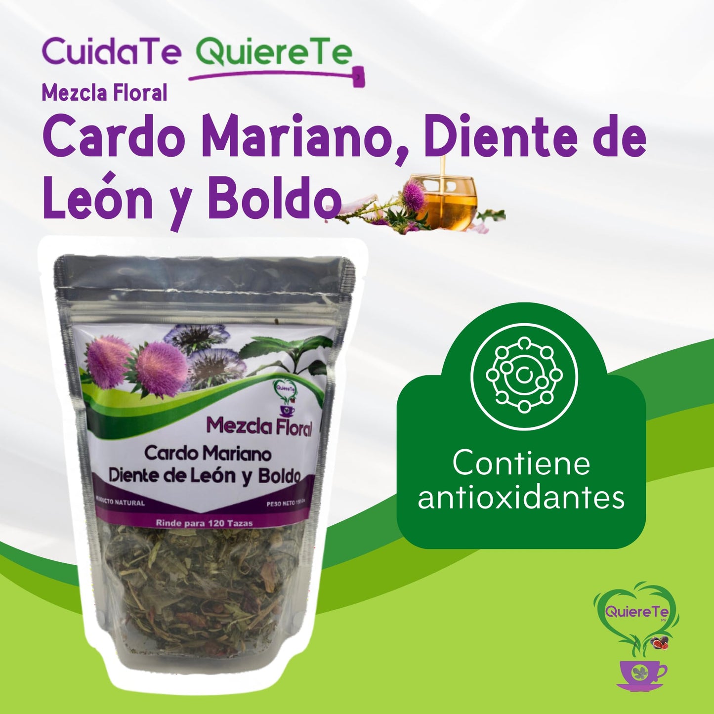 Combo Palo Azul And Cardo Mariano, Quiere Te, 5.3 Oz (150 Grams), Up To 200 Cups, Milk Thistle And Kidneywood, Resealable Bag, P