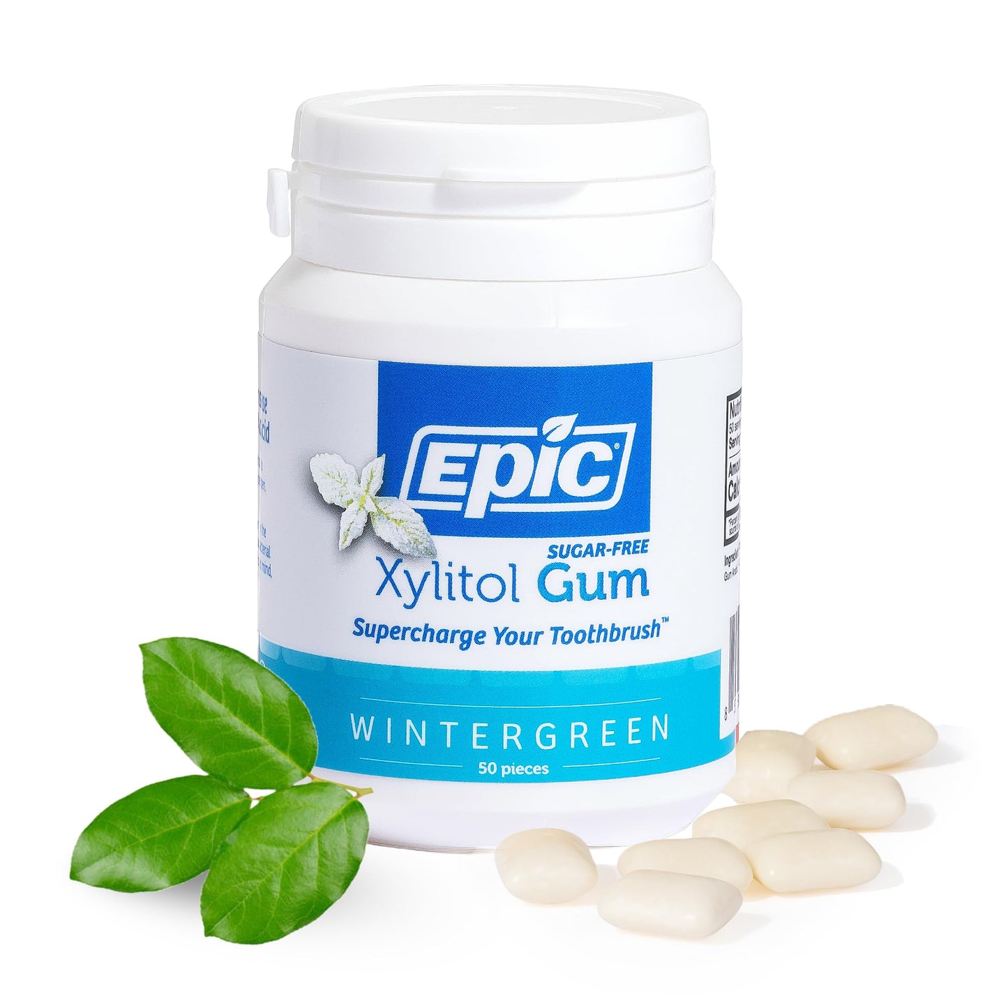 Epic 100% Xylitol Wintergreen Chewing Gum - Sugar Free Aspartame Free Dental Gum - Supports Oral Health & Fresh Breath - 50 Pieces