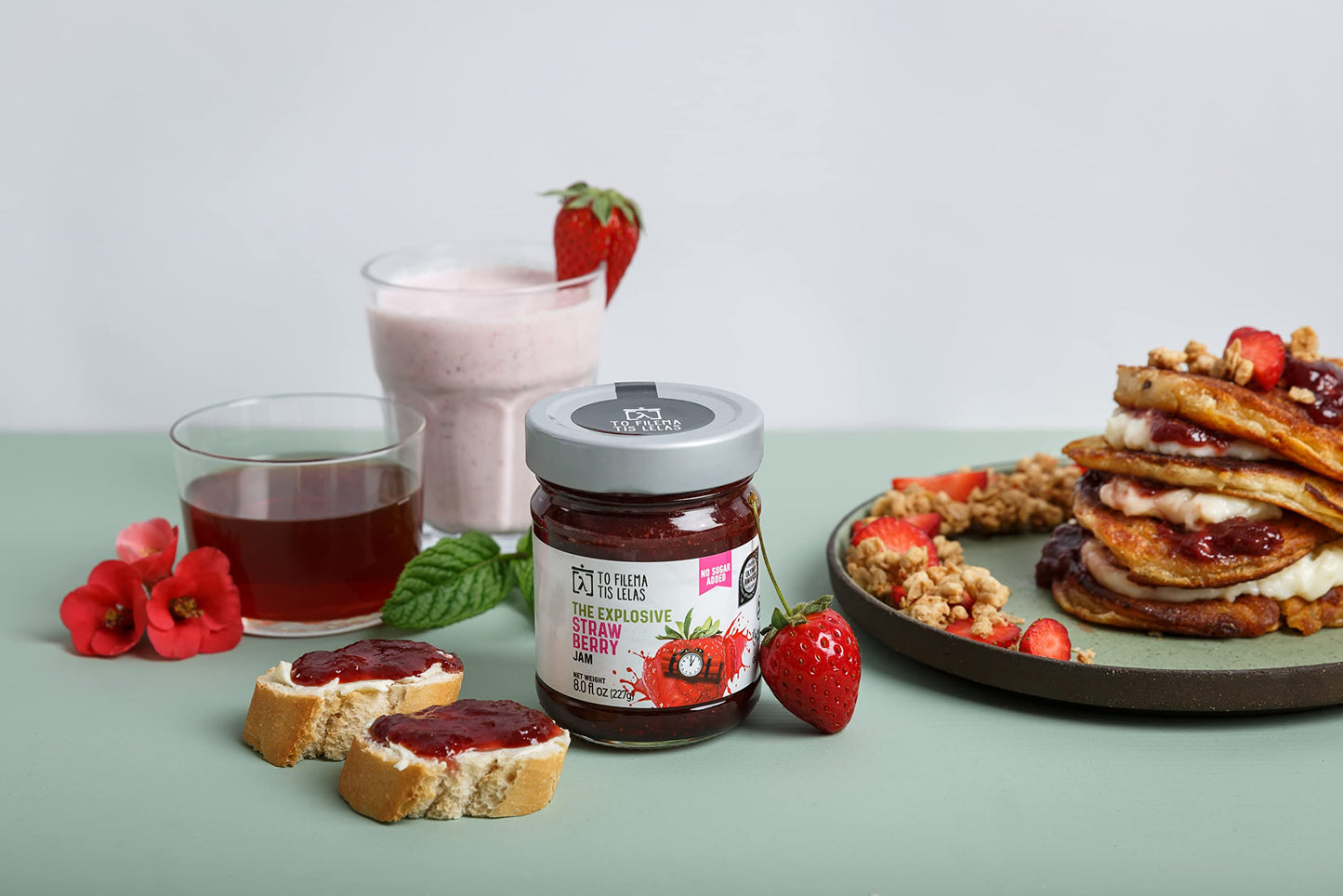 Strawberry Jam - 8 Fl. Oz - No Sugar Added Natural Sweetness Taste - Made In Greece, No Preservatives, Gluten Free Strawberry Ja