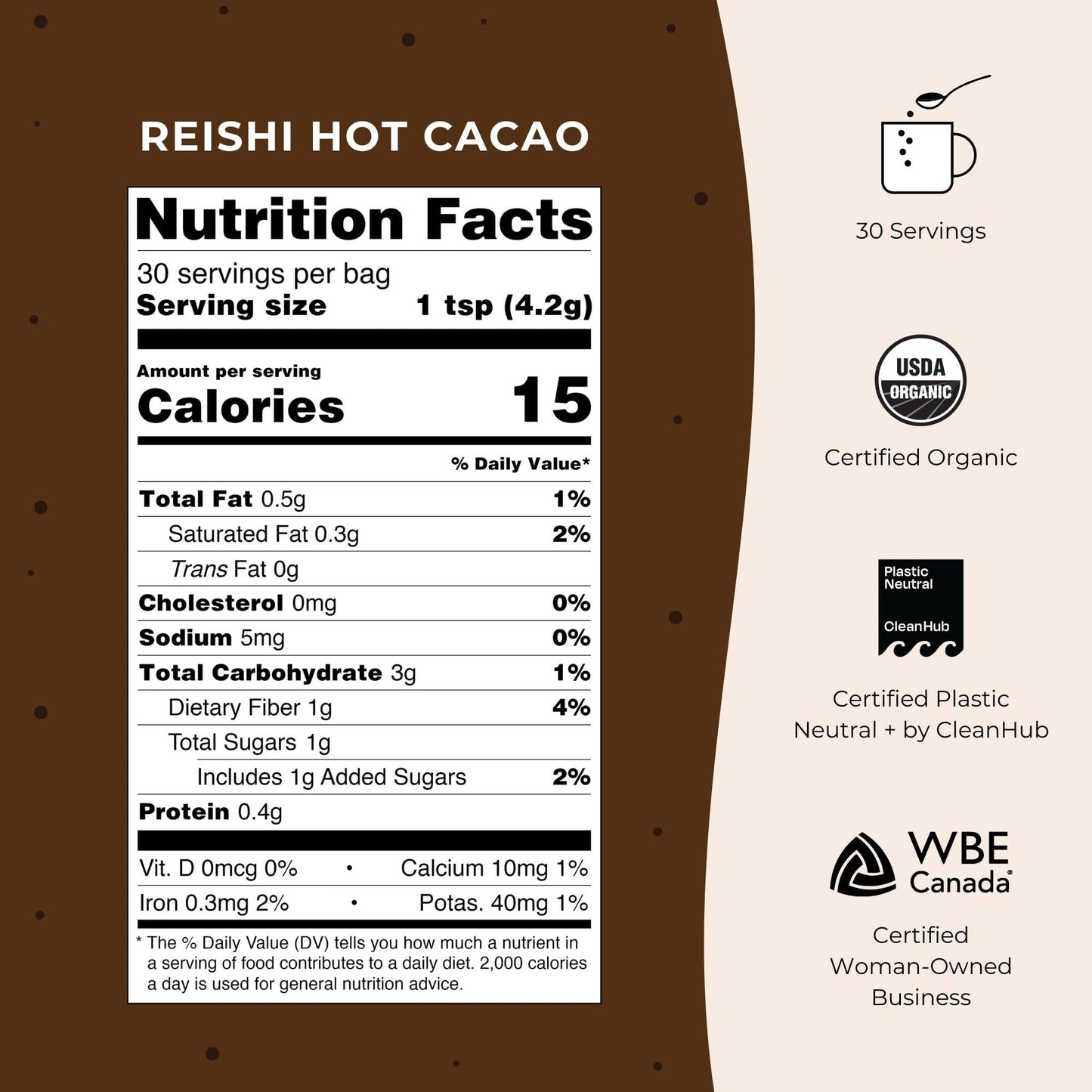 Blume Reishi Hot Cocoa Blend - Stress Soothing Superfoods Mushroom Latte With Brain Boosting Adaptogen Organic Cocao - Organic,