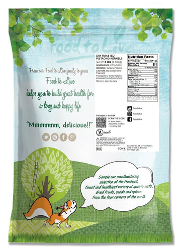 Food To Live - Dry Roasted Pistachio Kernels, 8 Pounds - Oven Roasted Whole Nuts, No Shell, Unsalted, No Oil Added, Kosher. High