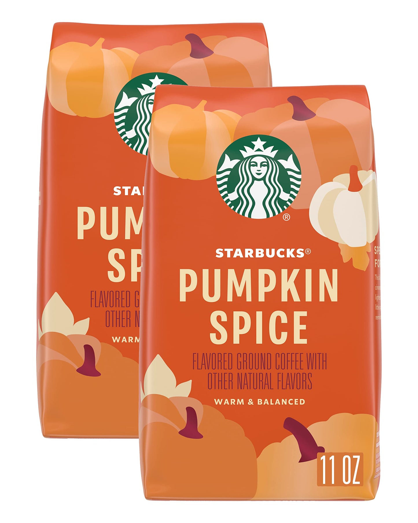 Starbucks Pumpkin Spice Flavored Ground Coffee - Warm & Balanced, No Artificial Flavors - 11 OZ (Pack of 2)
