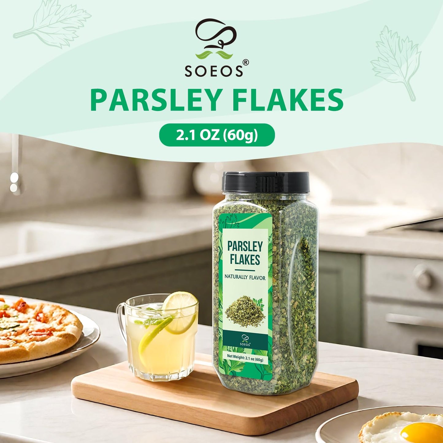 Soeos Parsley Flakes 2.1 oz (60g) Dried Parsley Leaves Fresh Flavor and Aroma Perfect for Seasoning Garnishing and Cooking