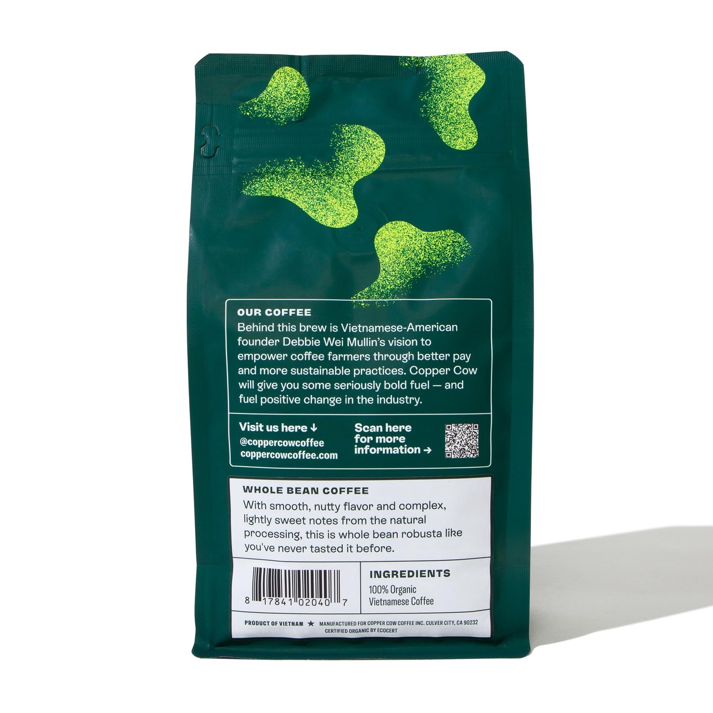 Copper Cow Coffee Premium Vietnamese Whole Bean Coffee | Organic Classic | Dark Roast | Sustainably Sourced | Whole Bean | 12Oz