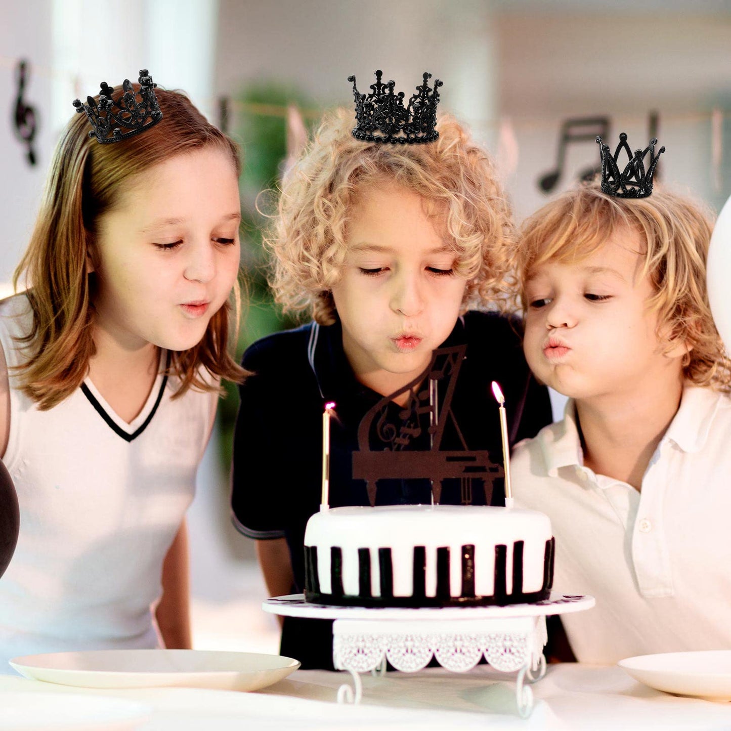 Moxweyeni 6 Pcs Crown Cake Topper Set, Artificial Pearl & Rhinestone, Small Tiara for Birthday, Wedding, Baby Shower, Black