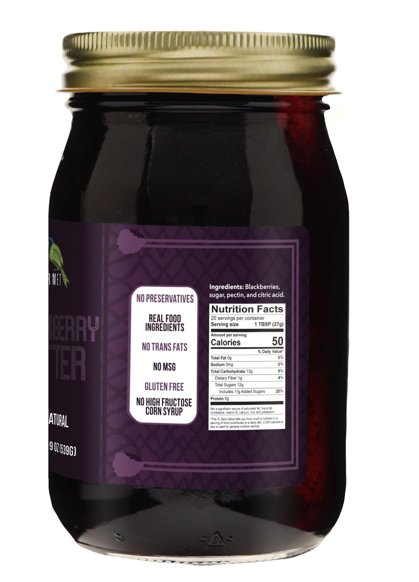 Green Jay Gourmet Blackberry Butter - All-Natural, Gluten-Free Fruit Spread - Blackberry Spread With Fresh Blackberries - Gourme
