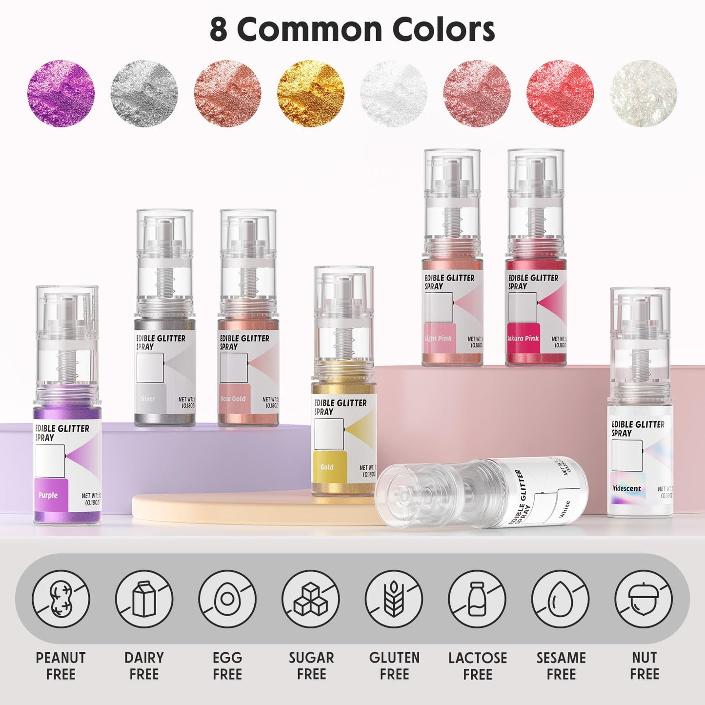 Edible Glitter Spray,Food Grade 5G Edible Glitter For Cake Decorating Desserts, Beverages, Cupcakes, Cake Pops And Cookies - Sil