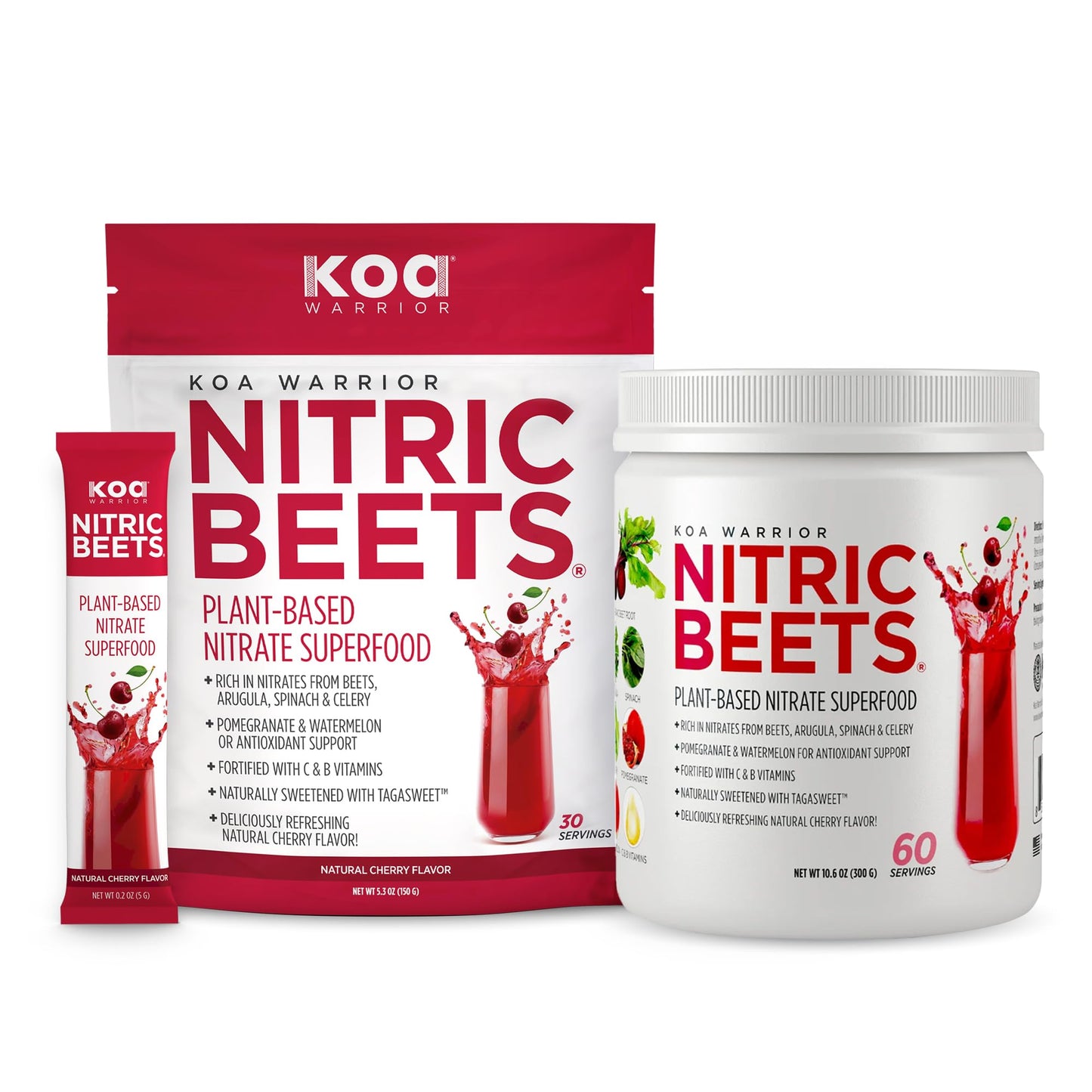 KOA WARRIOR Beet Root Powder Drink Packets - Nitric Oxide Supplement with Spinach & Juices, 10.6 oz, 60 Servings