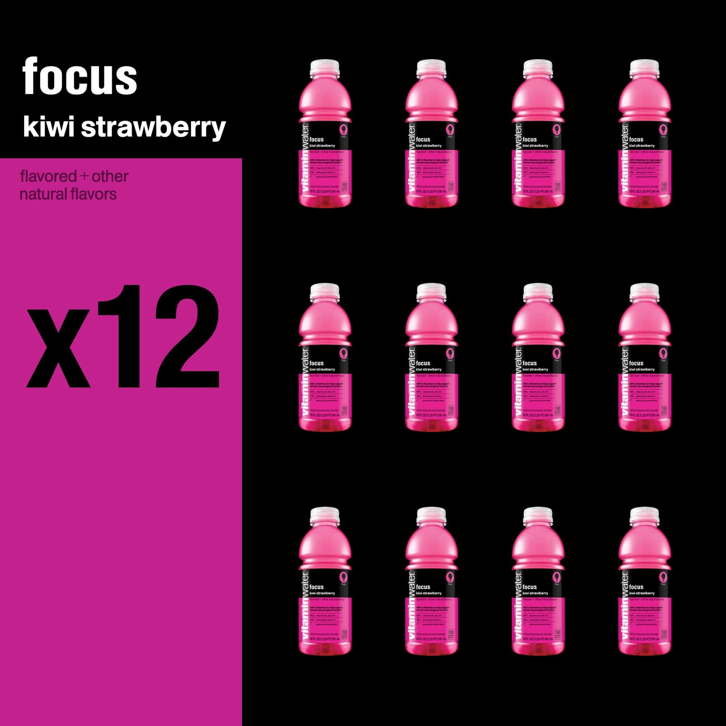 Vitaminwater Focus Electrolyte Enhanced Water W/Vitamins, Kiwi-Strawberry Drinks, 20 Fl Oz, 12 Pack